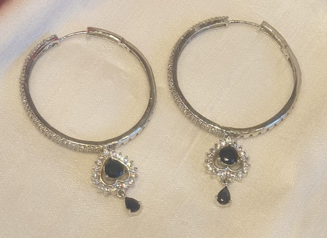 Green | Black Zirconia Hoop Bali Earrings