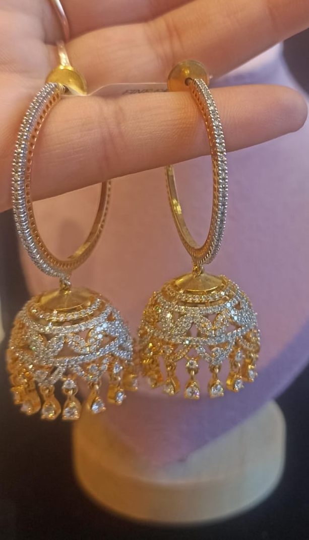 Gold Hoops Jhumkas Crystal Earrings