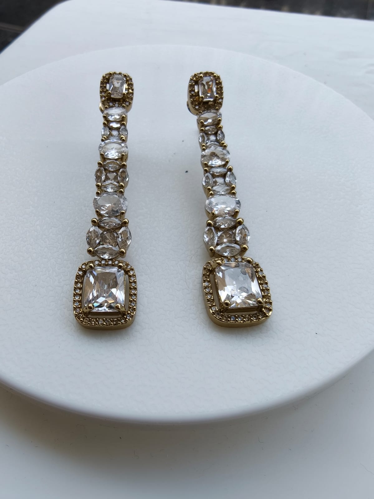 Gold Clear | Teal Pink Silver Long Earrings