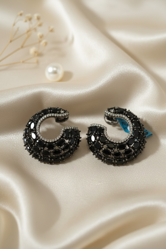 Black Crescent Hoops Earrings