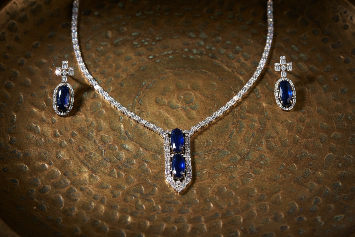 Blue Necklace Set - Textured Background
