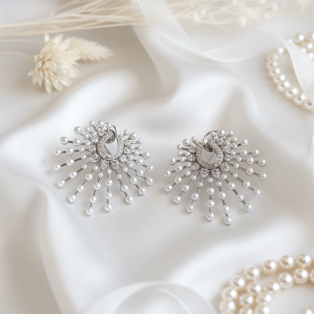 Celestial Burst Pearl & CZ Ear Cuff Earrings