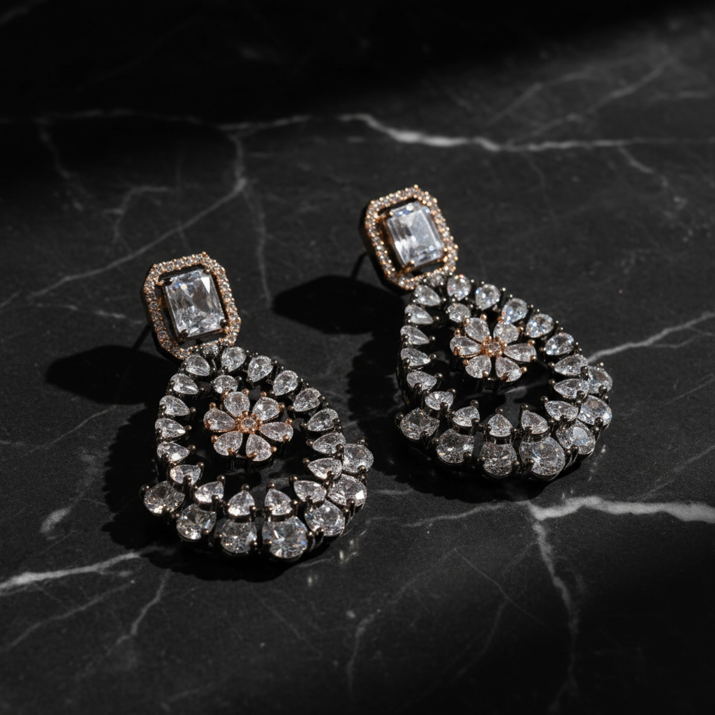 Celestial Drop CZ Earrings – Gunmetal