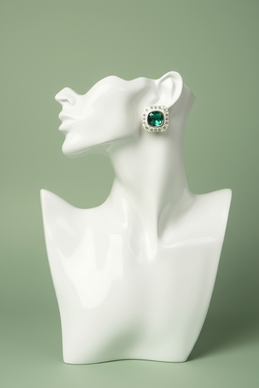 Emerald Green Earrings on Mannequin