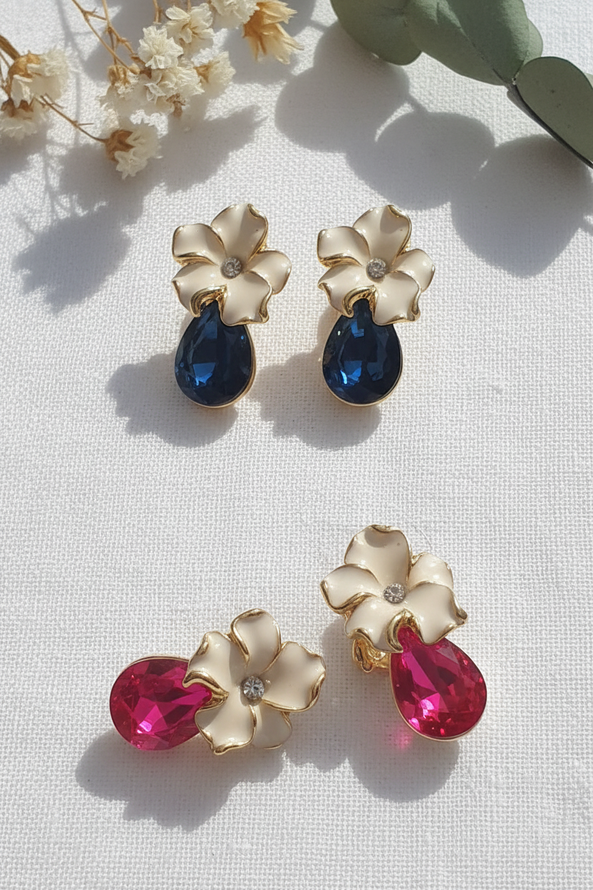 Ivory Bloom Crystal Drop Earrings – Vertical UGC Collage