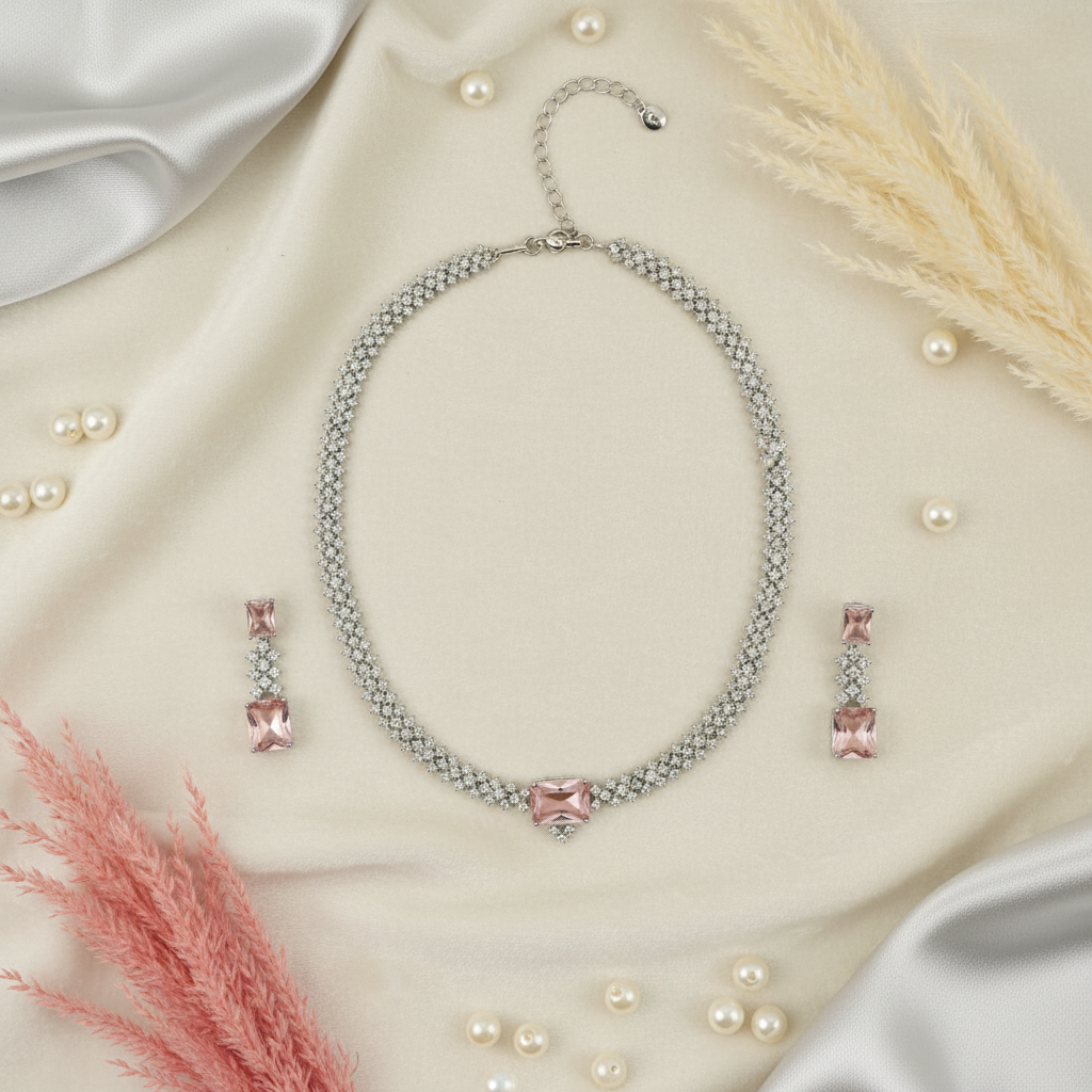 Pink CZ Jewelry Flat Lay