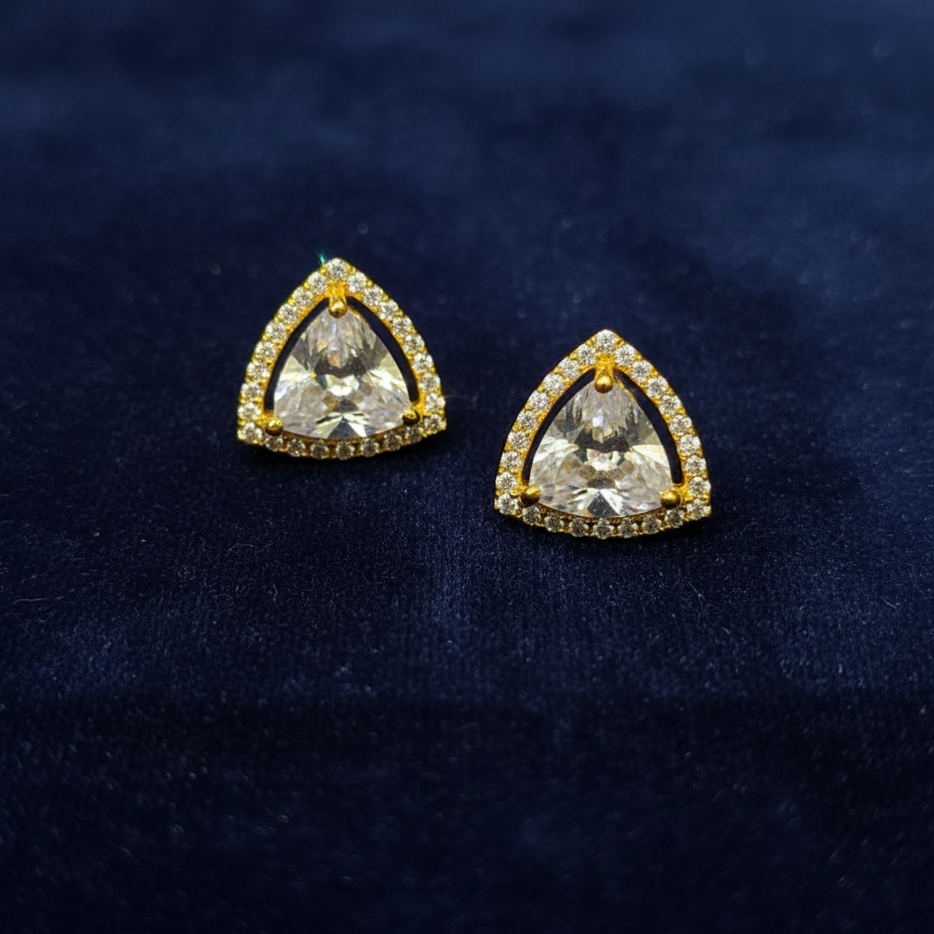 Gold Triangle Zirconia Stud Earrings