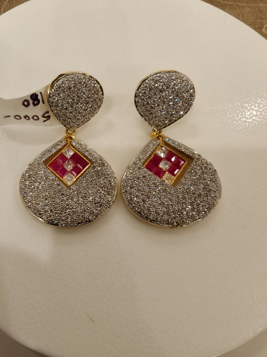 Ruby Red Motif Zirconia Earrings