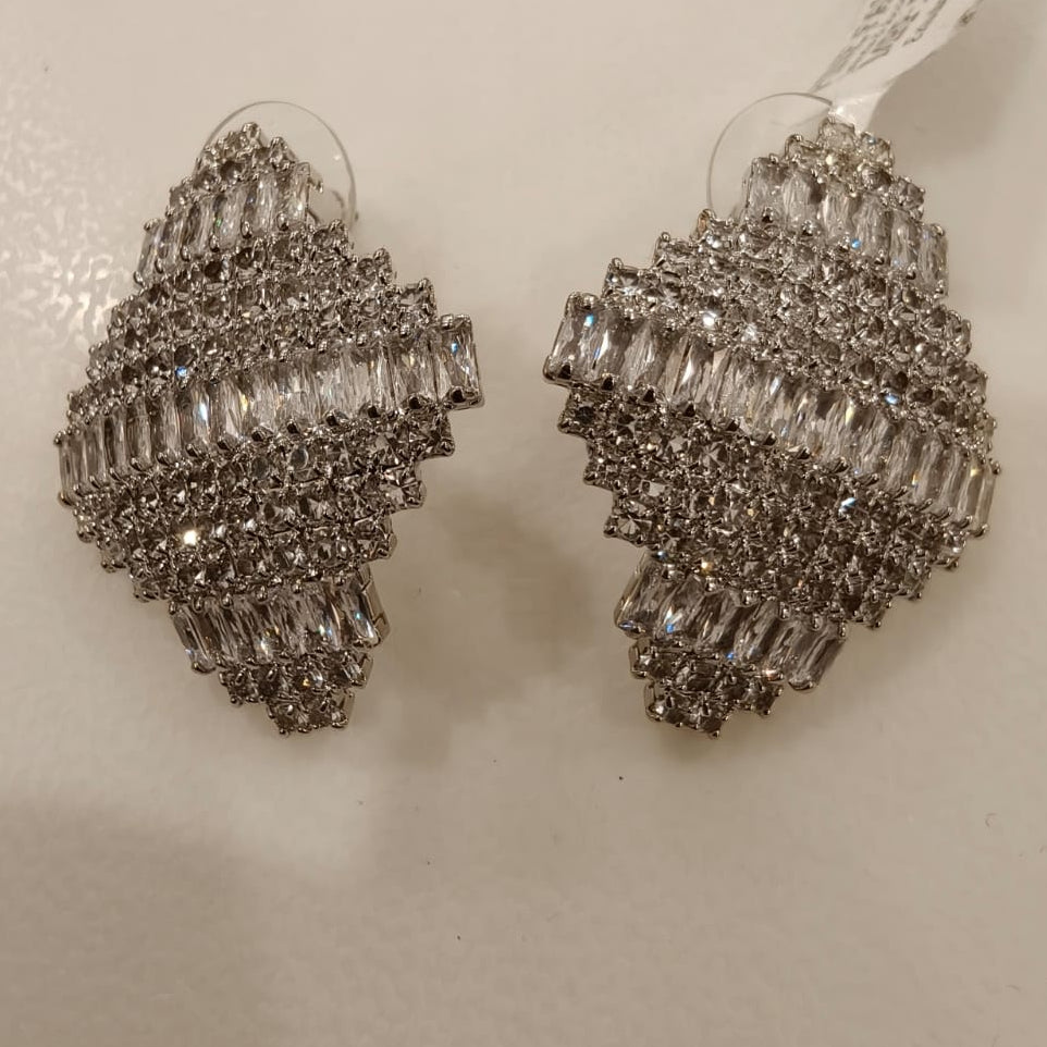 Silver Baguette Zirconia Stud Earrings