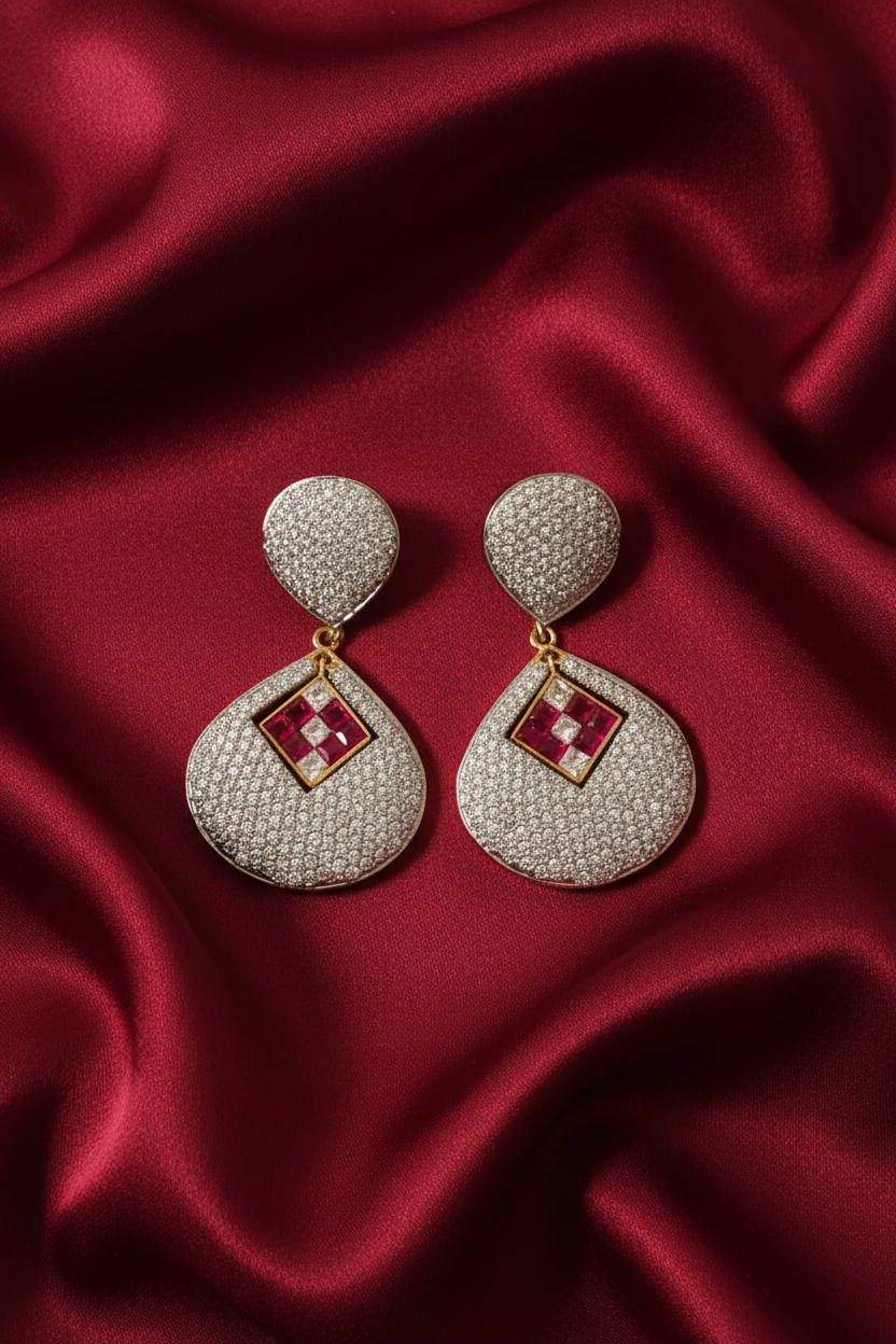 Ruby Red Motif Zirconia Earrings