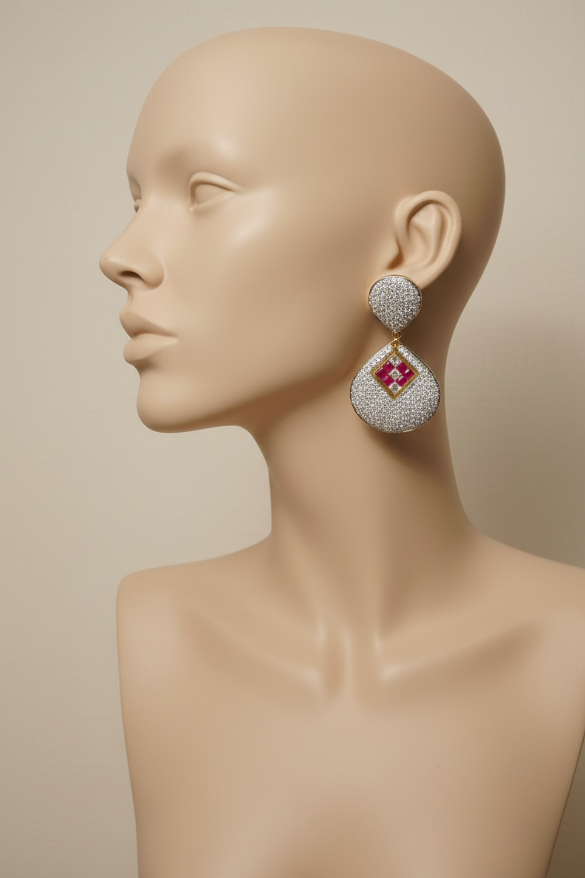 Ruby Red Motif Zirconia Earrings