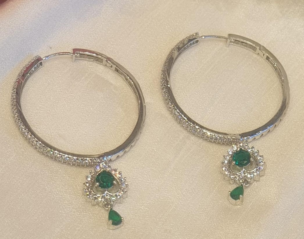 Green | Black Zirconia Hoop Bali Earrings