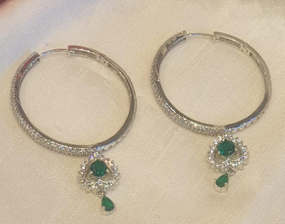 Green | Black Zirconia Hoop Bali Earrings