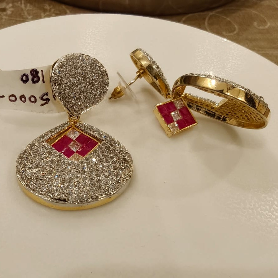 Ruby Red Motif Zirconia Earrings
