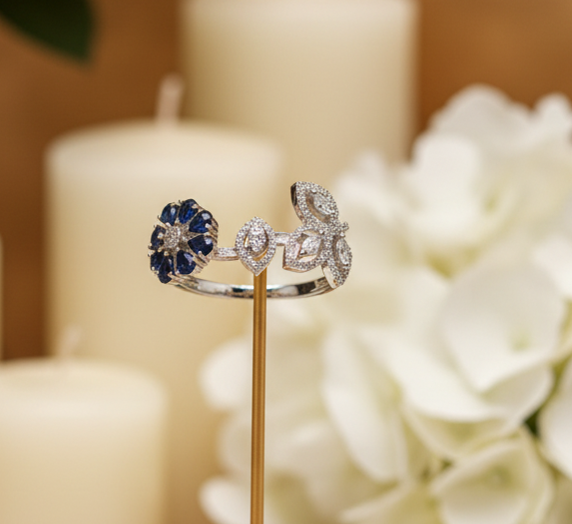 Blue Sapphire Floral Cluster Ring