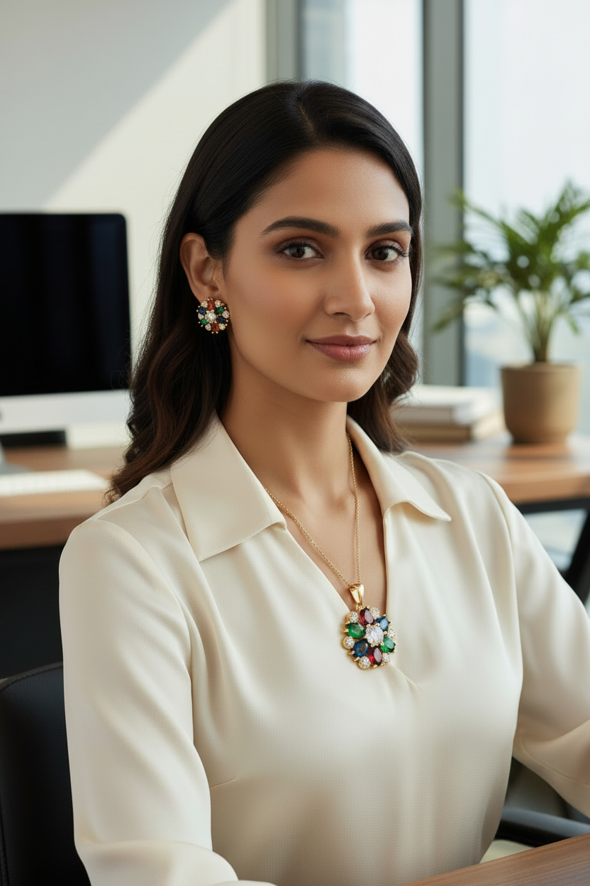 Multicolor Floral CZ Pendant Set