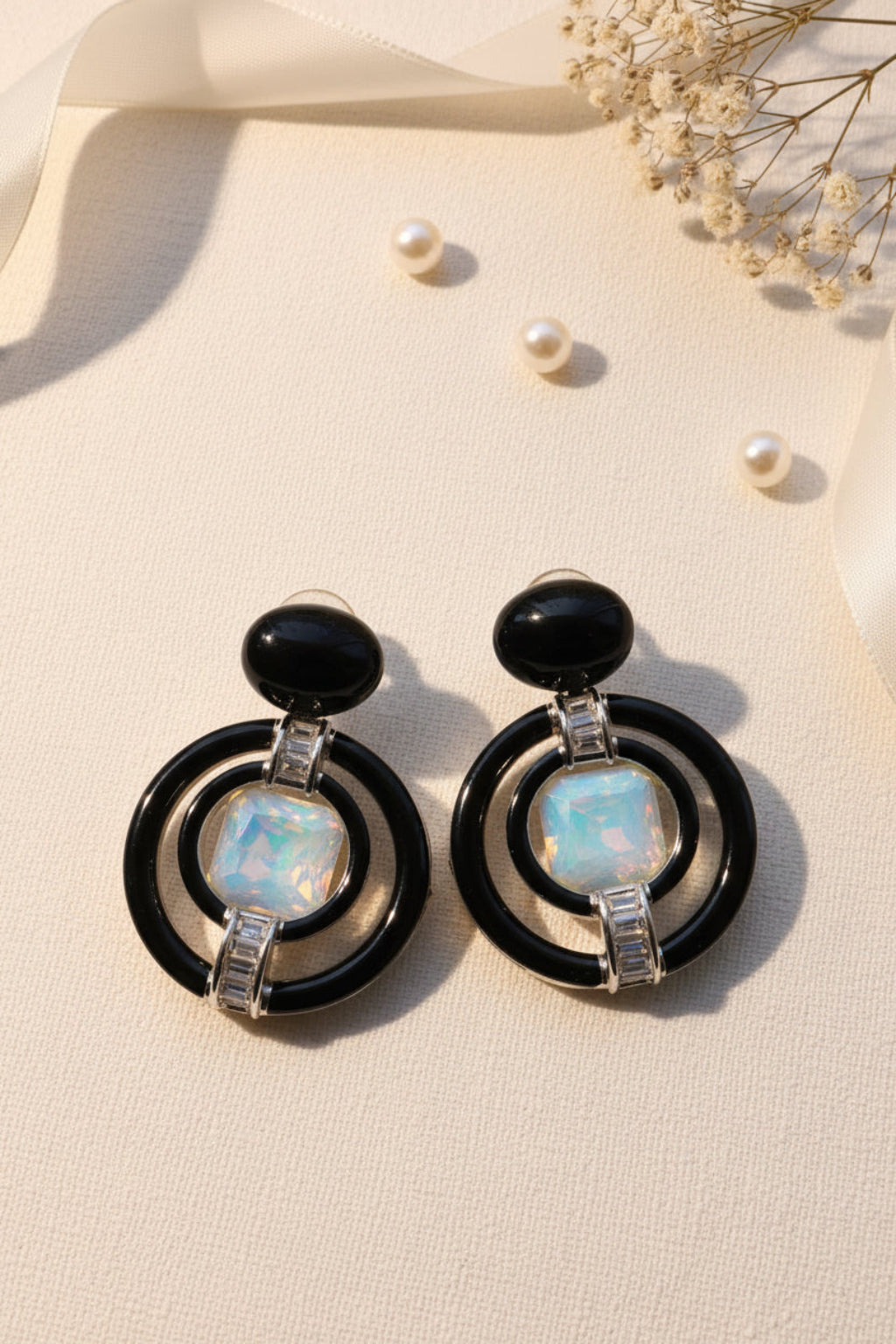 Eclipse Drop Earrings - Yellow & Black Enamel