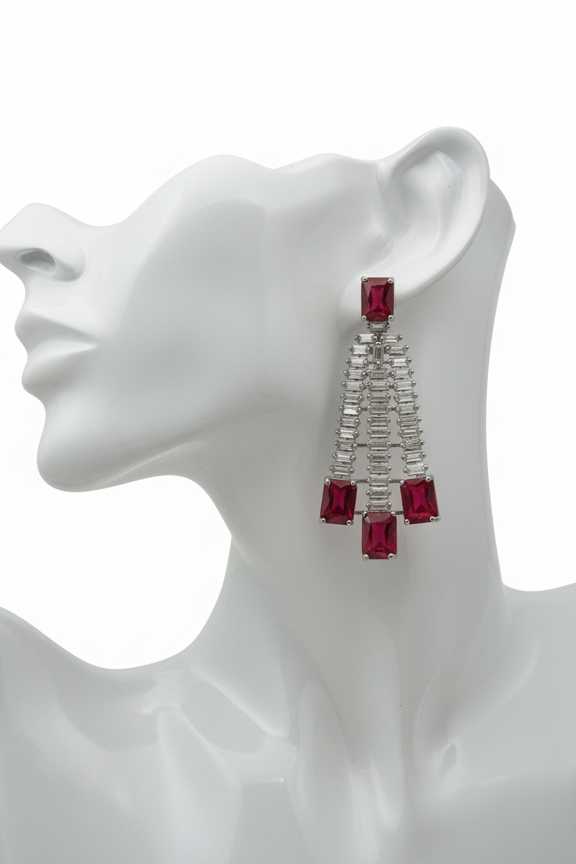 Ruby Cascade Baguette Drop Earrings