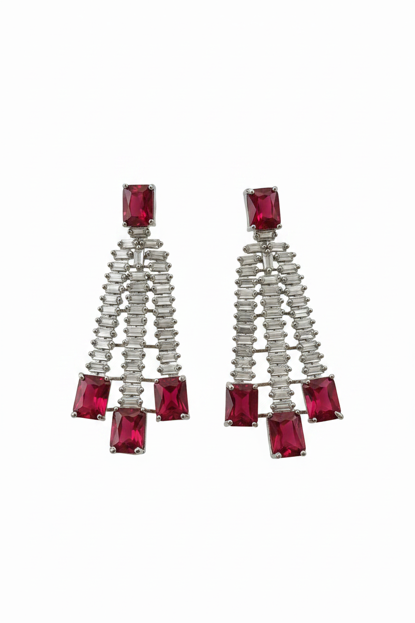 Ruby Cascade Baguette Drop Earrings