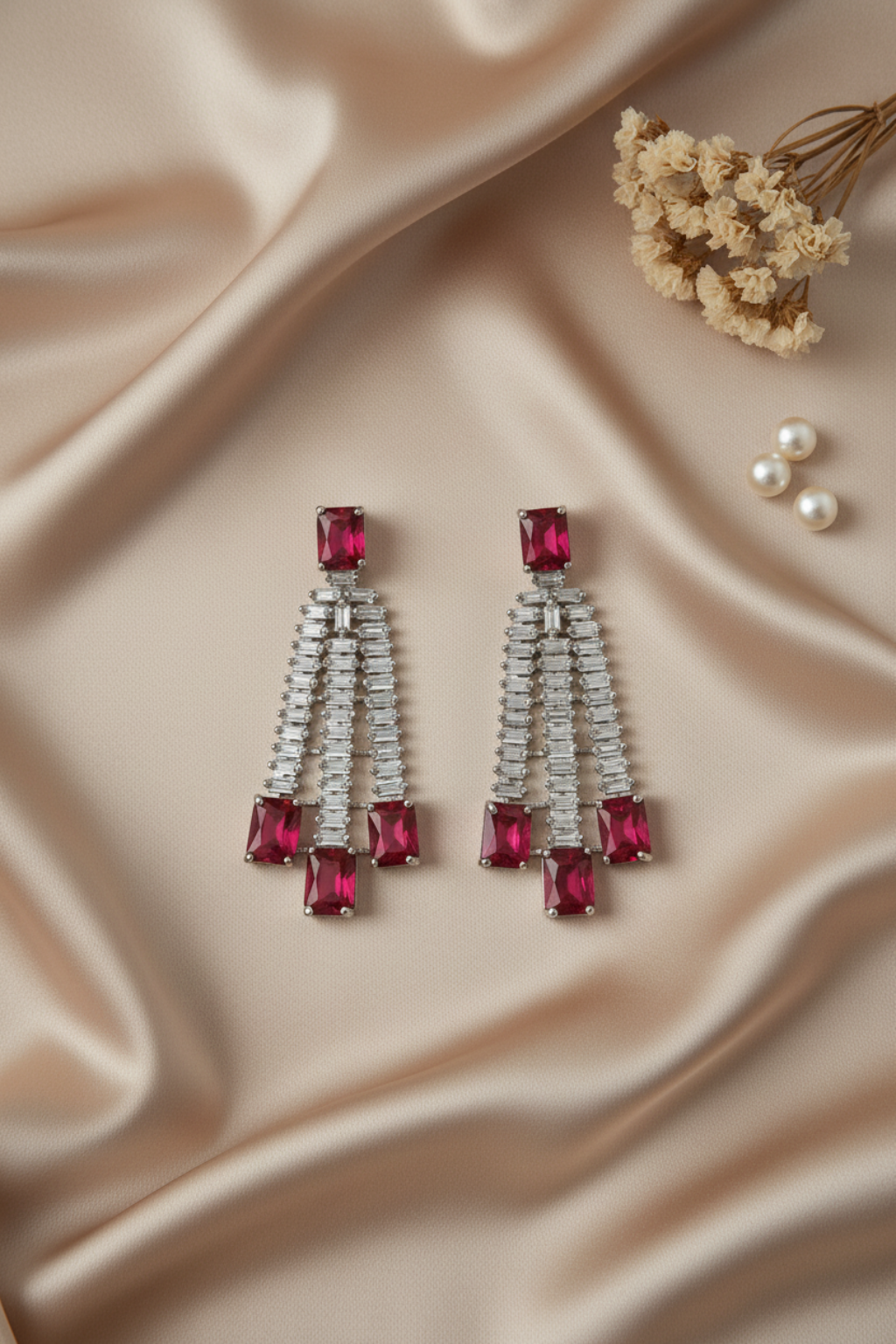 Ruby Cascade Baguette Drop Earrings