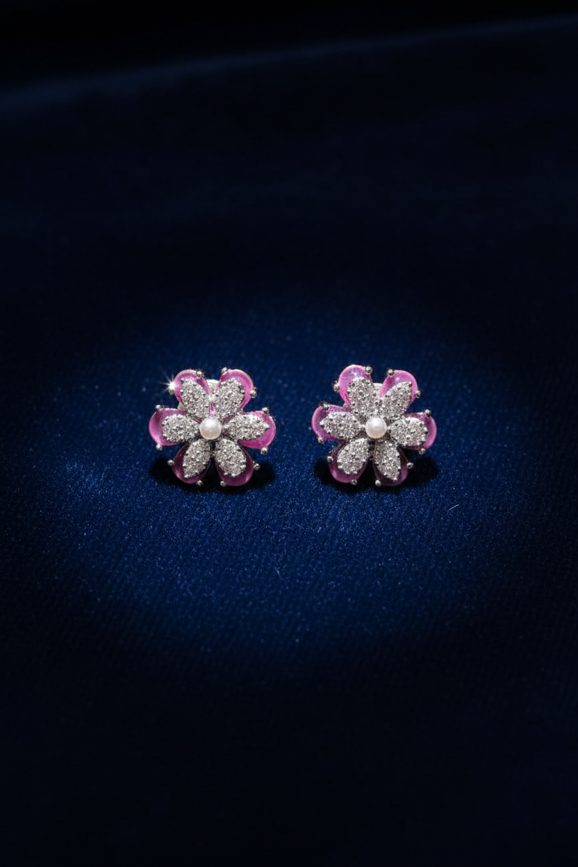 Azure Bloom CZ & Pearl Stud