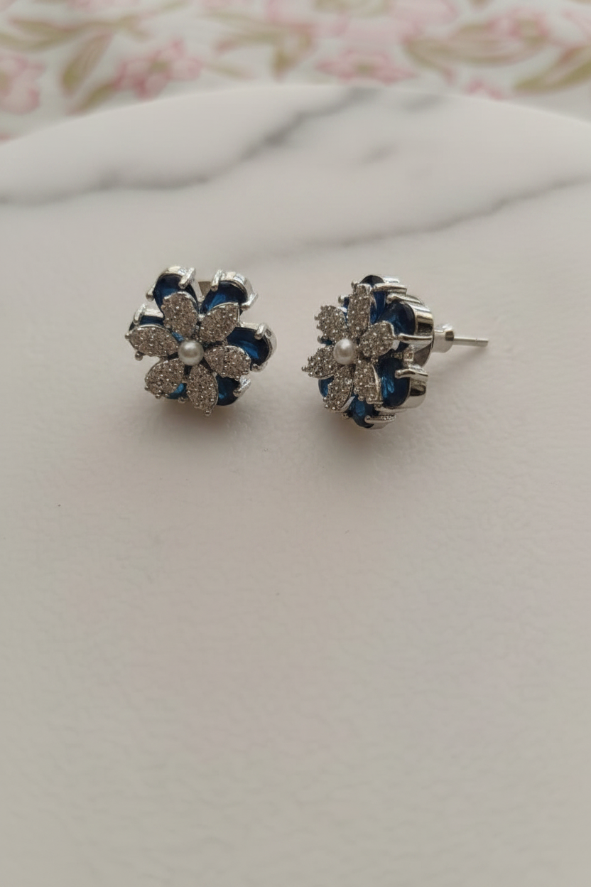 Azure Bloom CZ & Pearl Stud