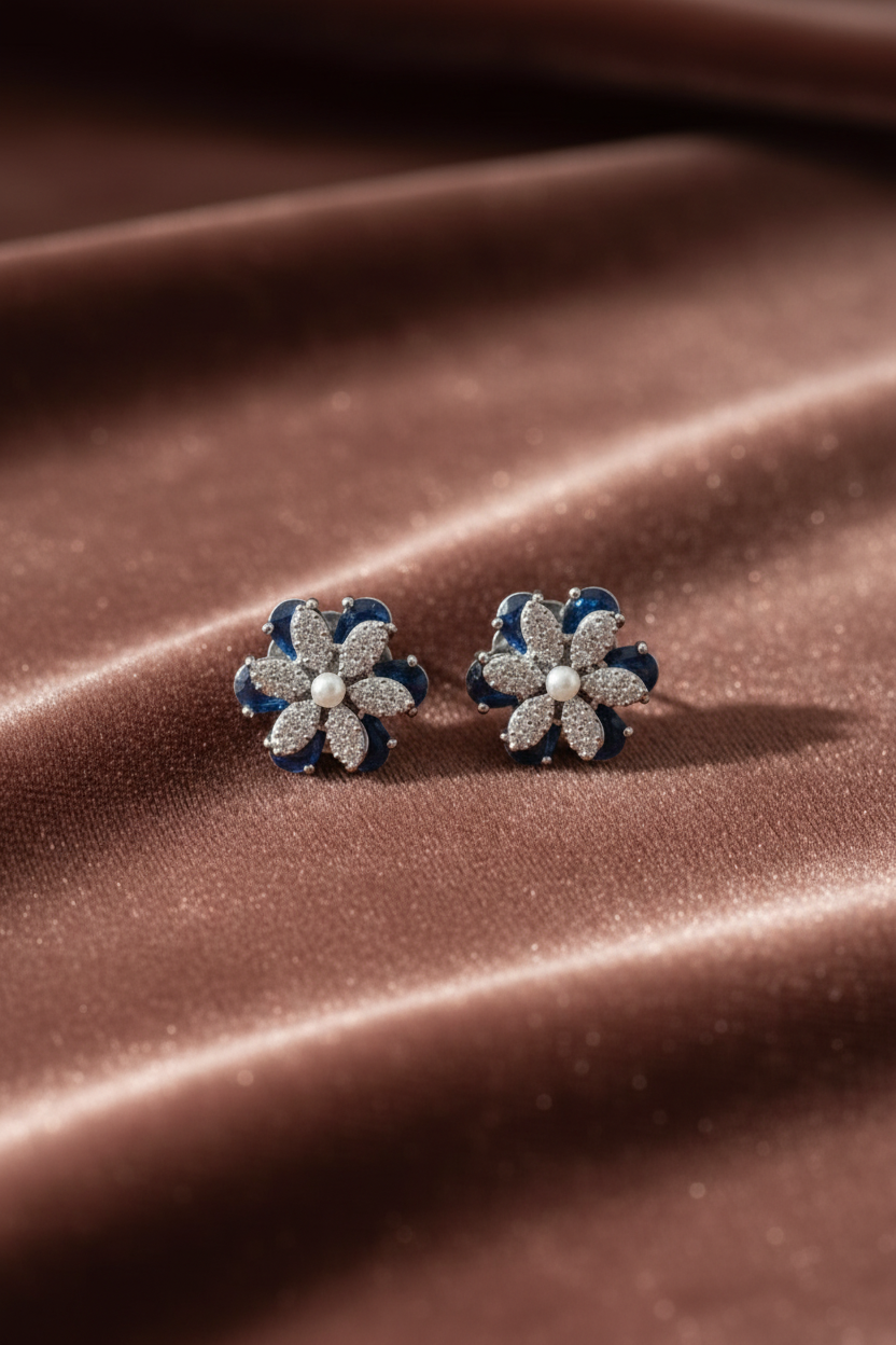 Azure Bloom CZ & Pearl Stud