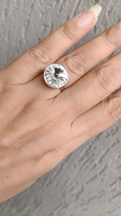 Black | Clear Crystal Adjustable Ring