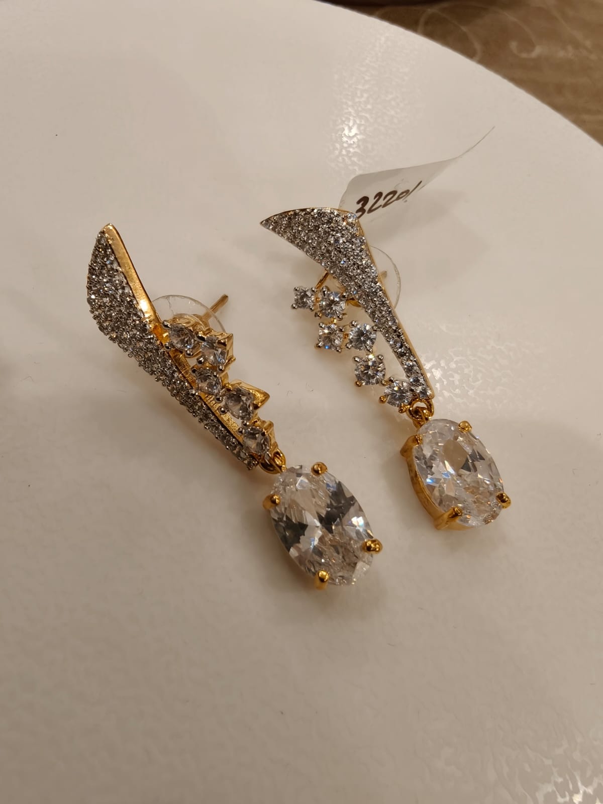 Blue Sapphire Oval Drop Zirconia Earring