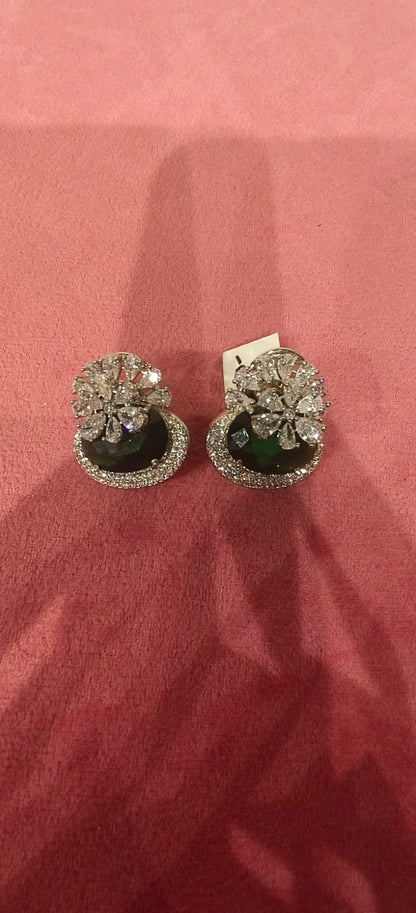 Emerald Green Floral Studs