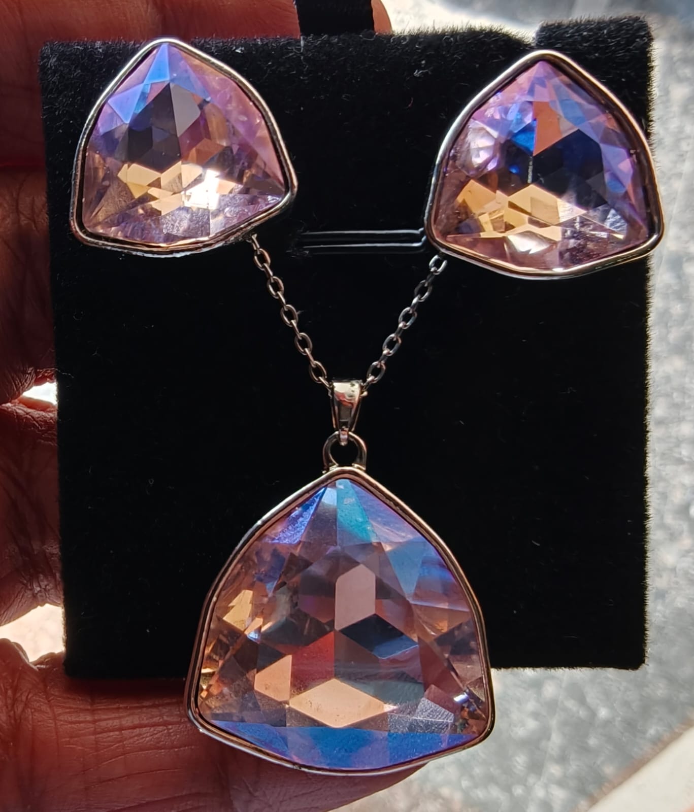 Rose / crystal clear Prism Trilliant Pendant Set