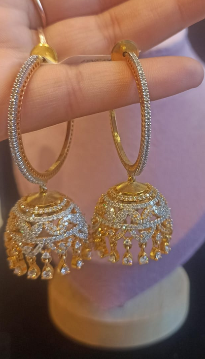 Gold Hoops Jhumkas Crystal Earrings