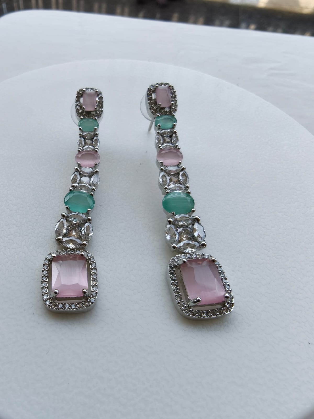 Gold Clear | Teal Pink Silver Long Earrings