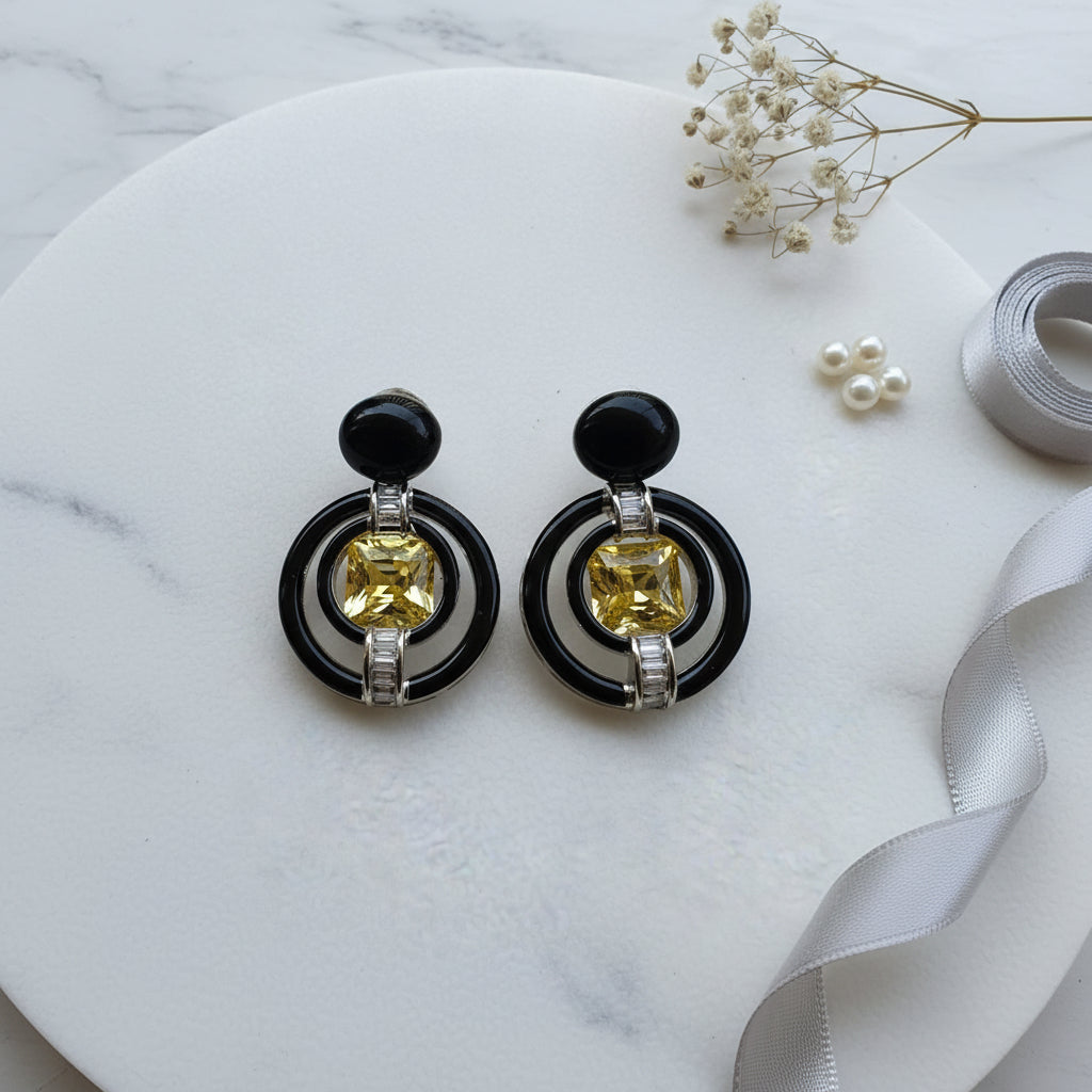 Eclipse Drop Earrings - Yellow & Black Enamel