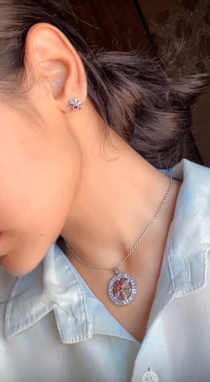 Multicolour CZ circular pendant set