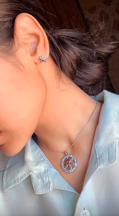Multicolour CZ circular pendant set