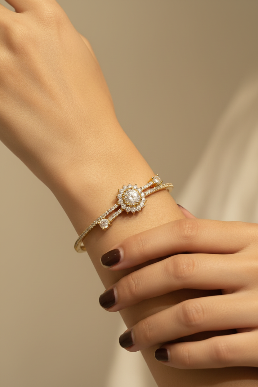 AD Bracelet Model Shot - Neutral Beige Background