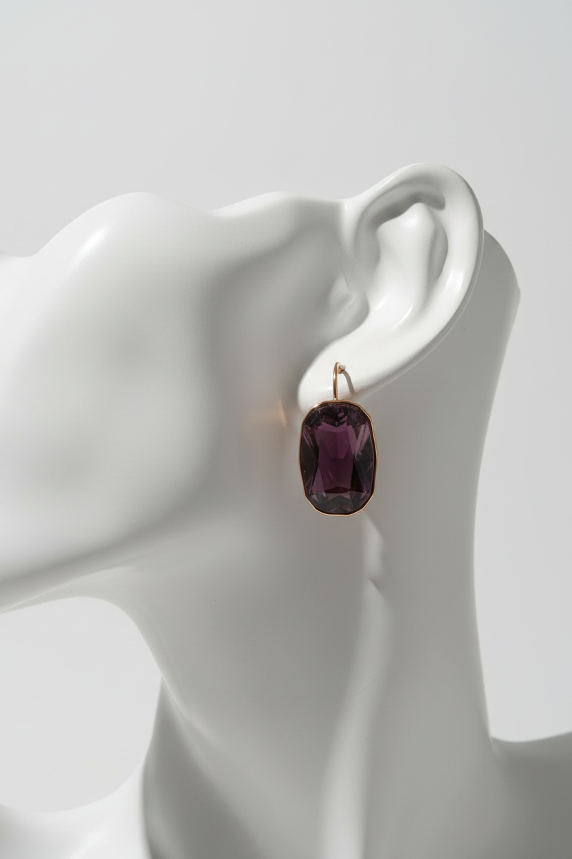 Amethyst Earrings on Ear Mannequin