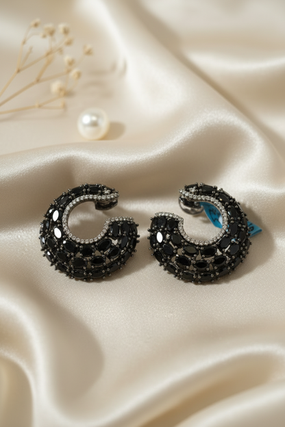 Black Crescent Hoops Earrings