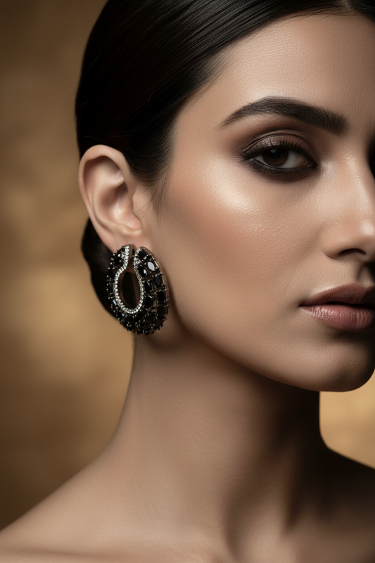 Black Crescent Hoops Earrings