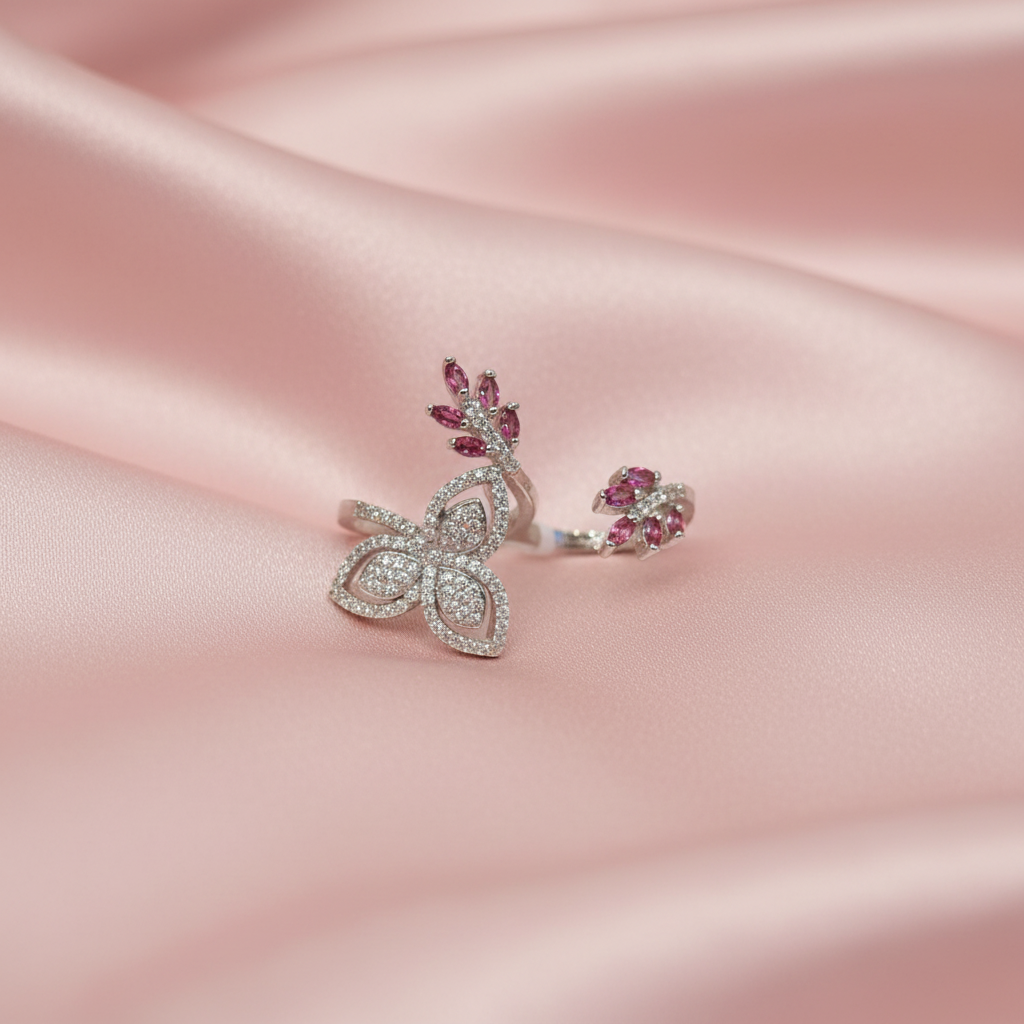 Butterfly Ring on Satin Fabric