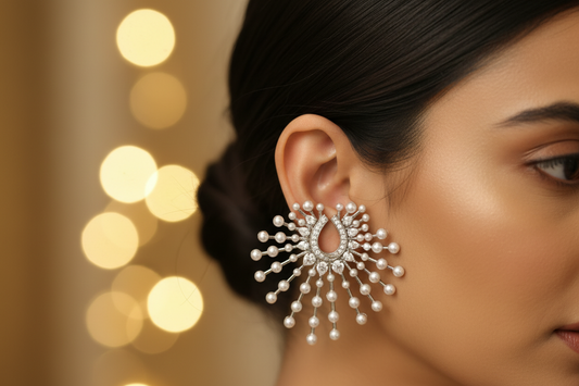 Celestial Burst Pearl & CZ Ear Cuff Earrings