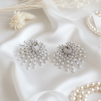 Celestial Burst Pearl & CZ Ear Cuff Earrings