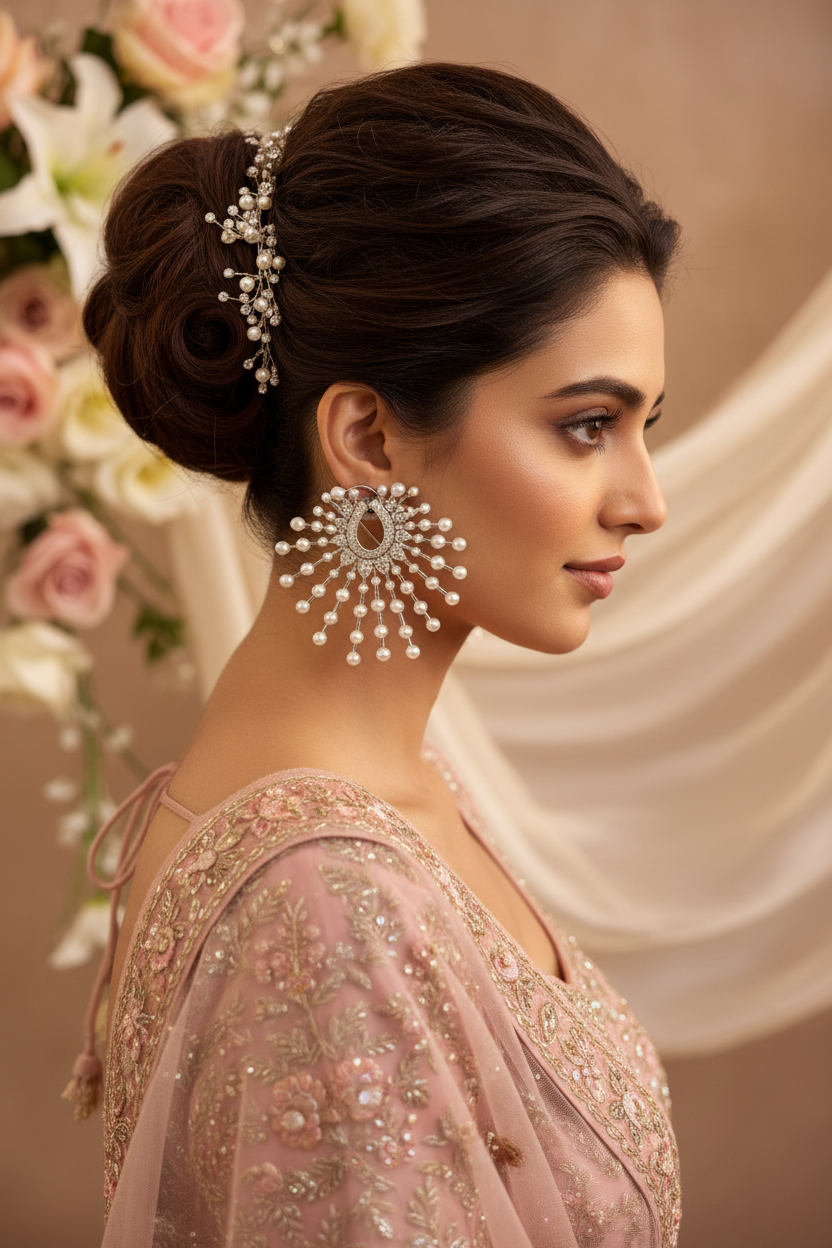 Celestial Burst Pearl & CZ Ear Cuff Earrings
