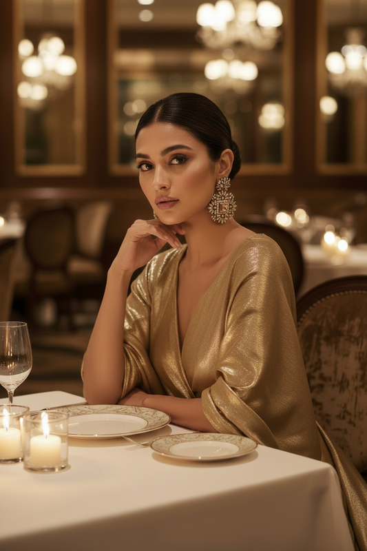 Champagne | Teal Square Halo Statement Earrings