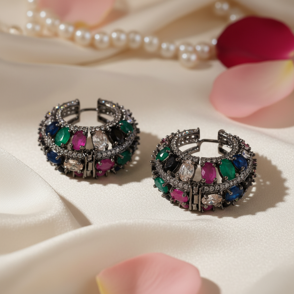 Clear White CZ Hoops — Close-up Flat Lay