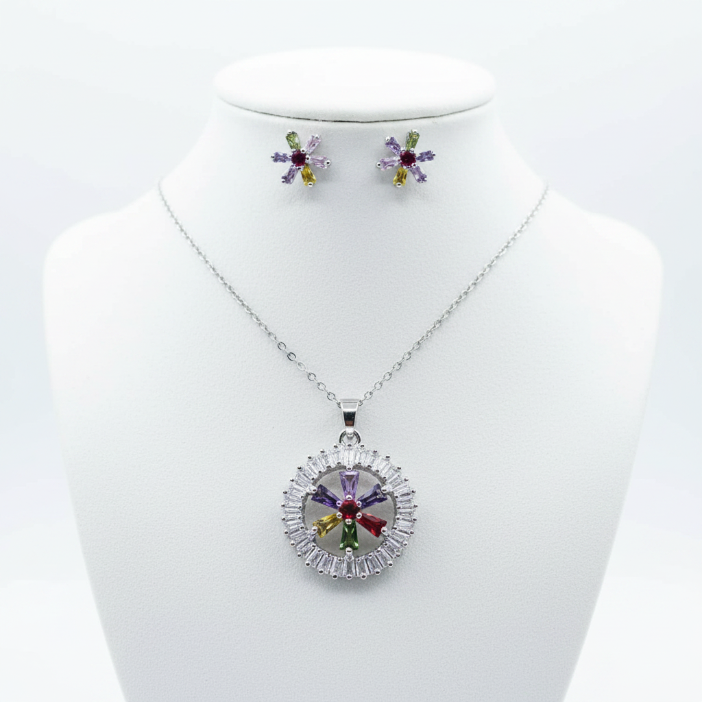 Close-up mannequin display of CZ pendant set