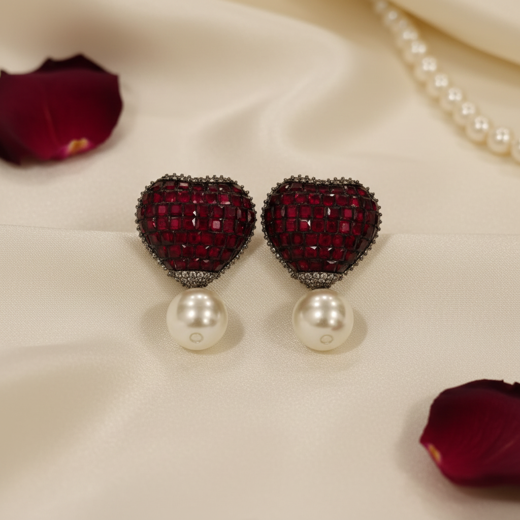 Crimson Heart Pearl Drop Flat Lay