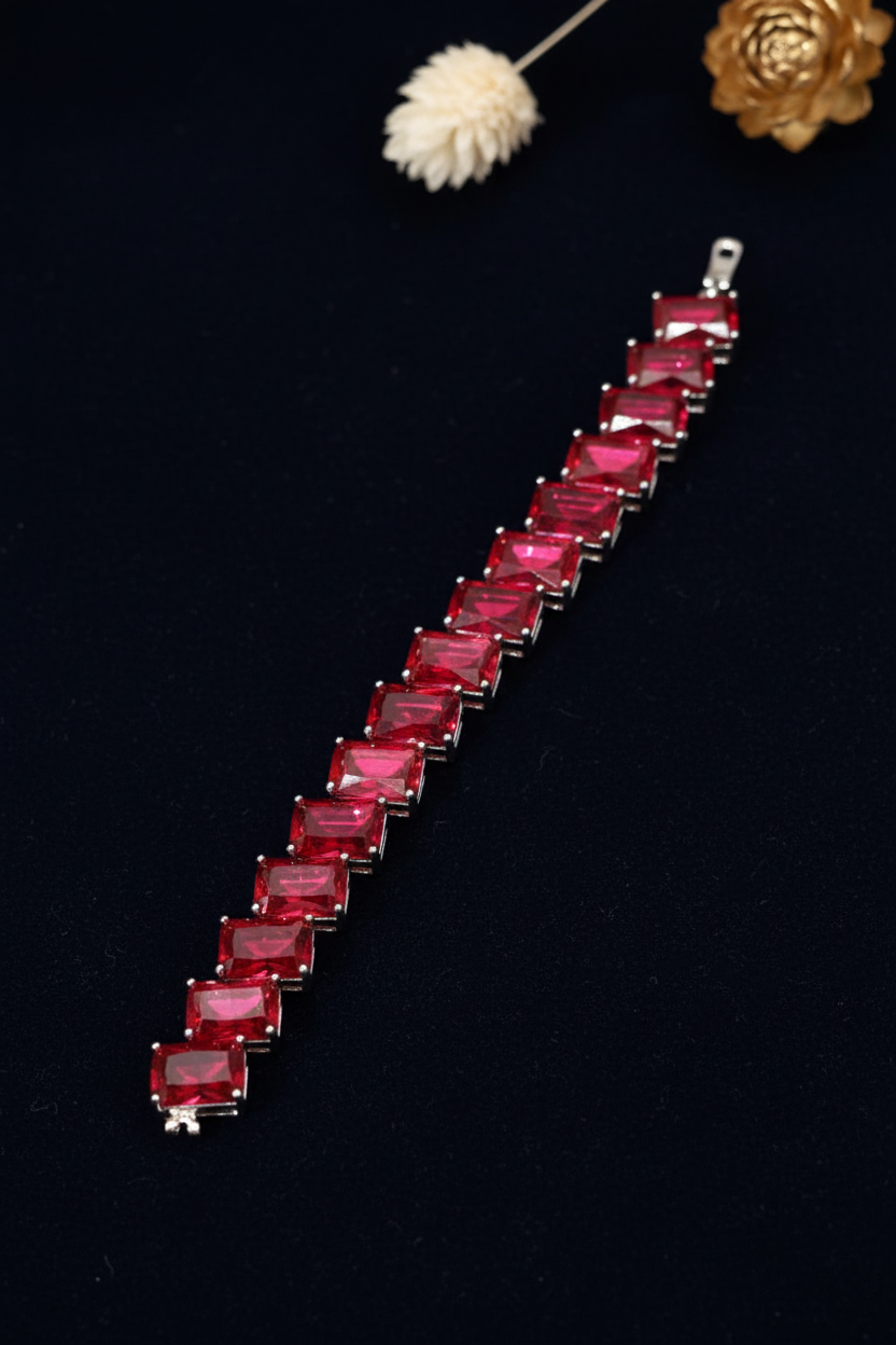 Crimson Red Linear Tennis Bracelet Textured Contrast