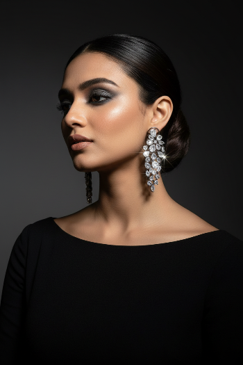 Crystal Cascade Earrings - Black Gown Model Shot